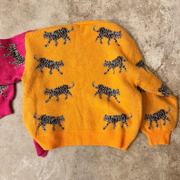 Talulah Tiger Color-block Pink and Orange Cardigan and Pants Knit Set - size M - Picture 6 of 9